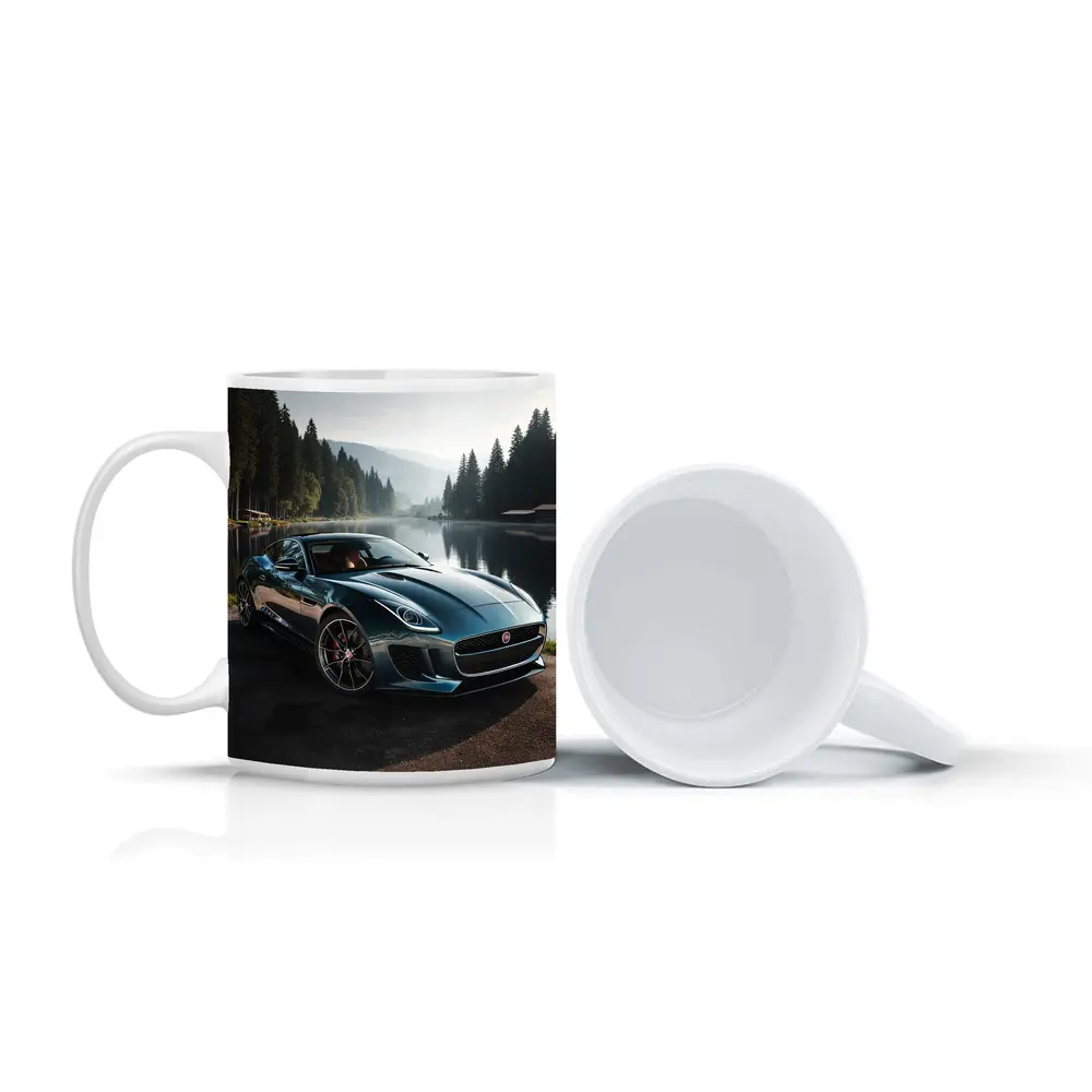Jaguar F Type Parked By Misty Lake – Mugs