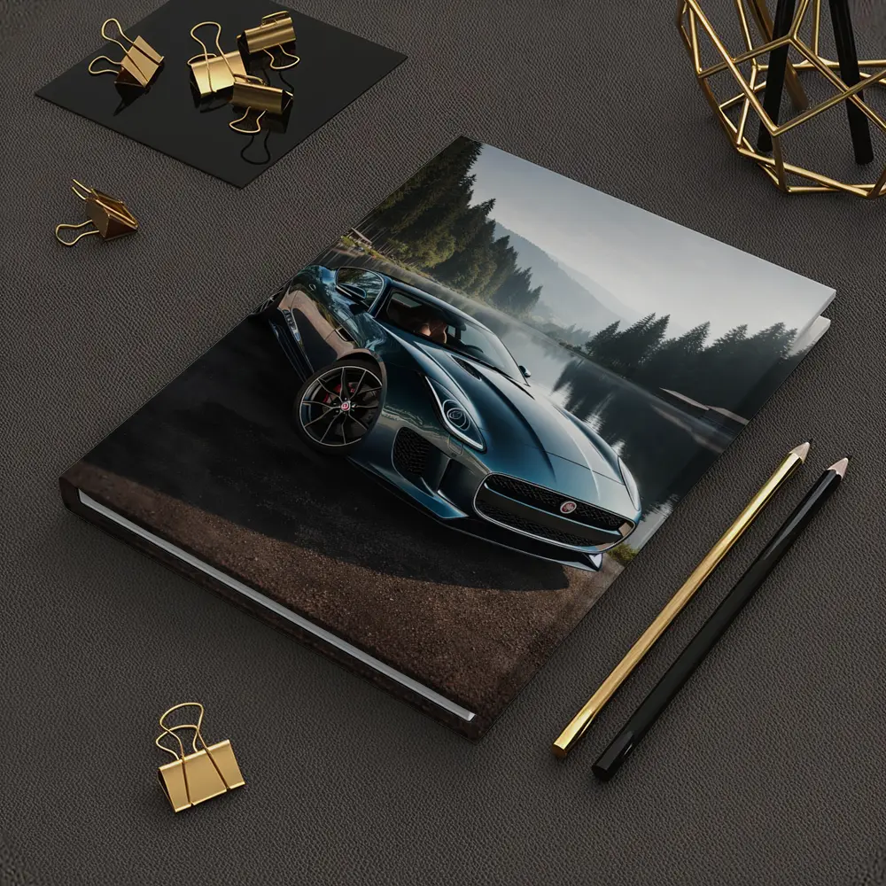 Jaguar F Type Parked By Misty Lake – Notebooks