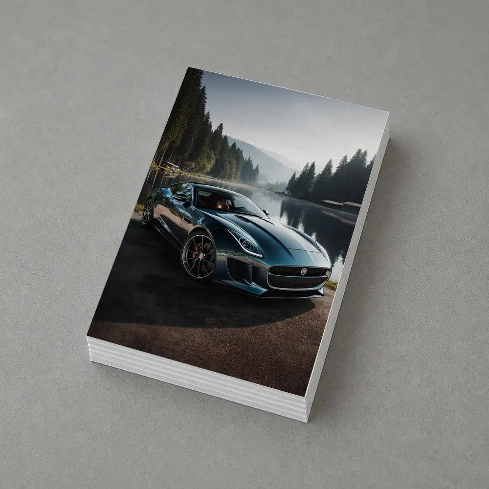 Jaguar F Type Parked By Misty Lake – Postcards