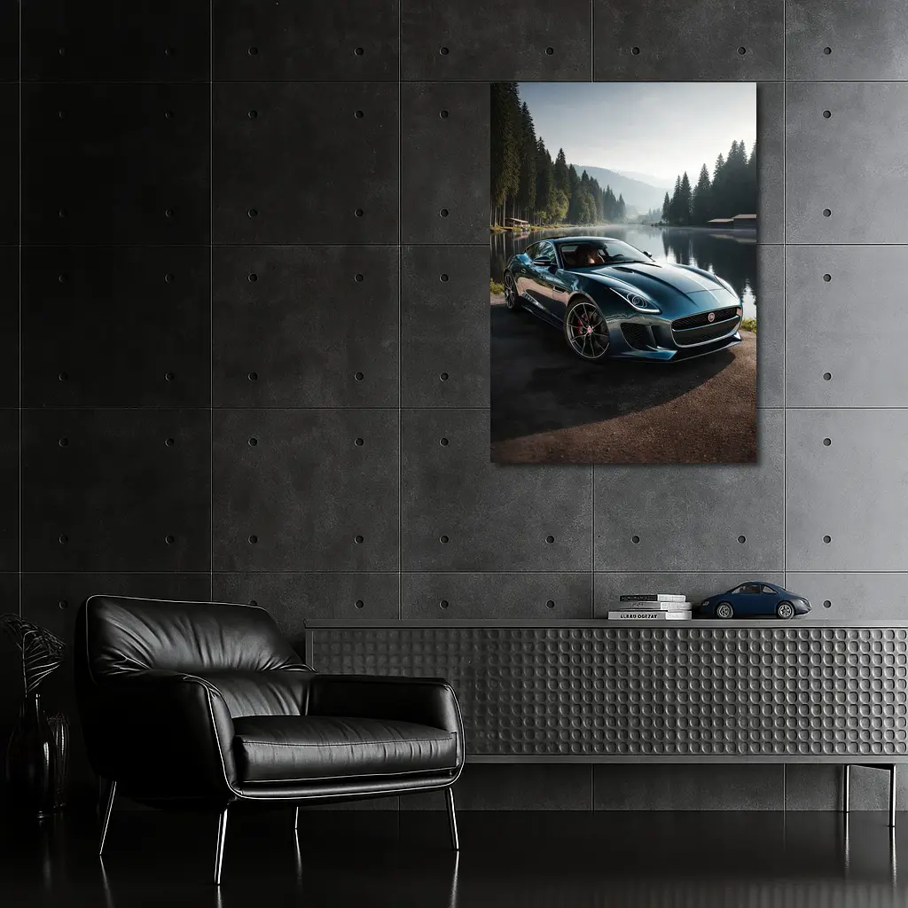Jaguar F Type Parked By Misty Lake – Wall Art