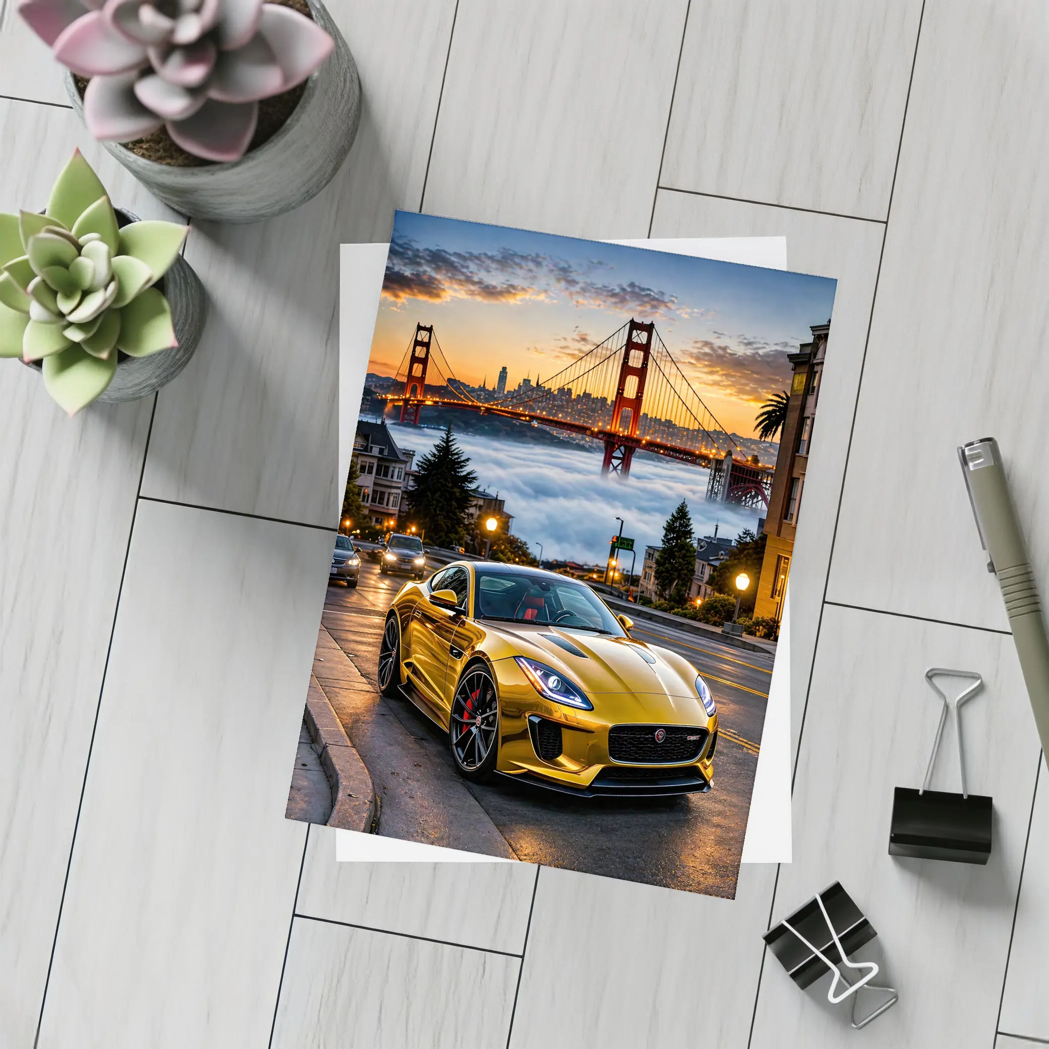 Jaguar F-Type Gold San Francisco Golden Gate – Postcards