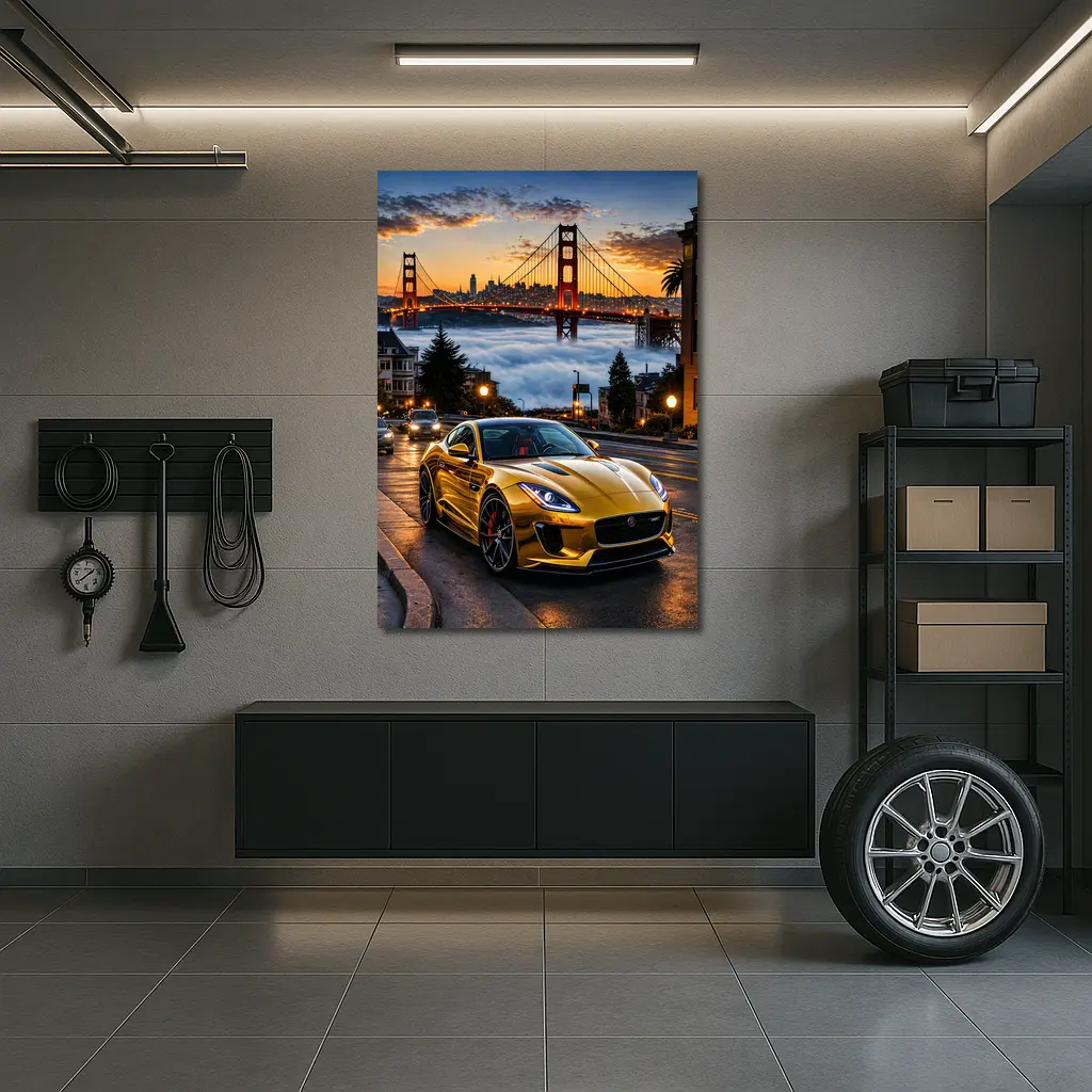 Jaguar F-Type Gold San Francisco Golden Gate – Wall Art