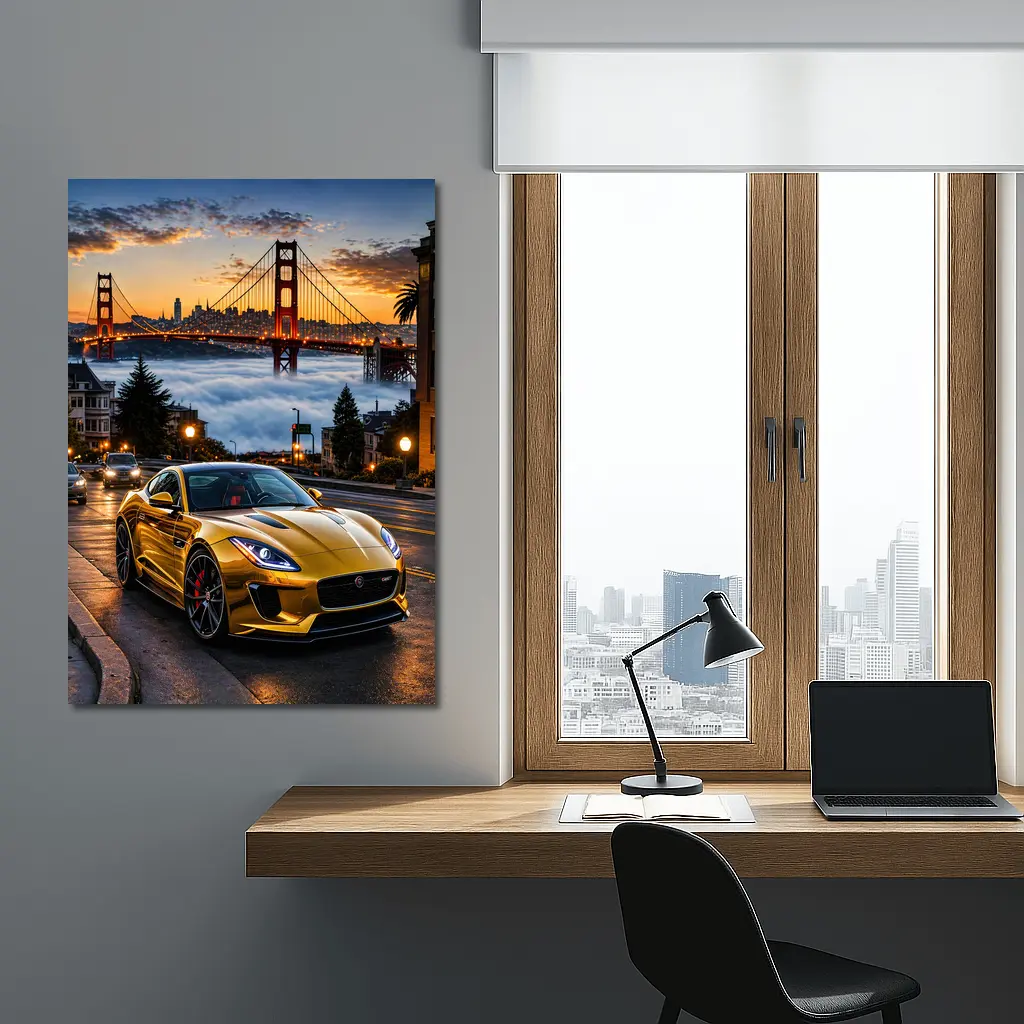 Jaguar F-Type Gold San Francisco Golden Gate – Wall Art