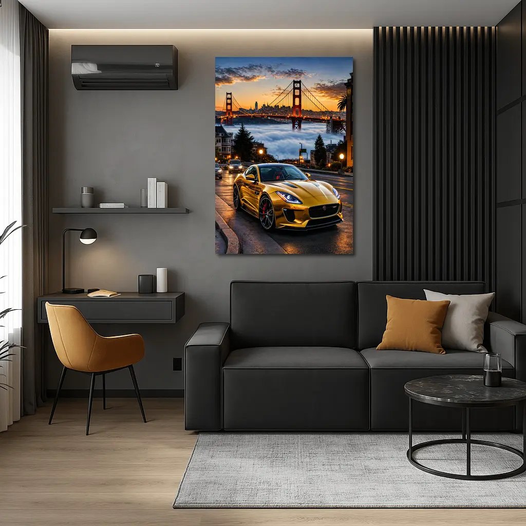 Jaguar F-Type Gold San Francisco Golden Gate – Wall Art