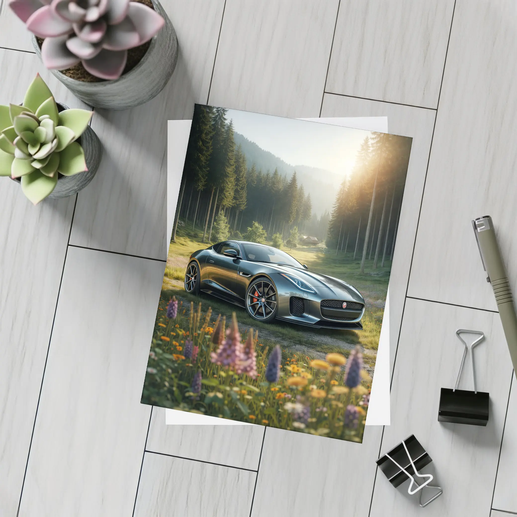 Jaguar F-Type Coupe Forest Meadow Setting – Postcards