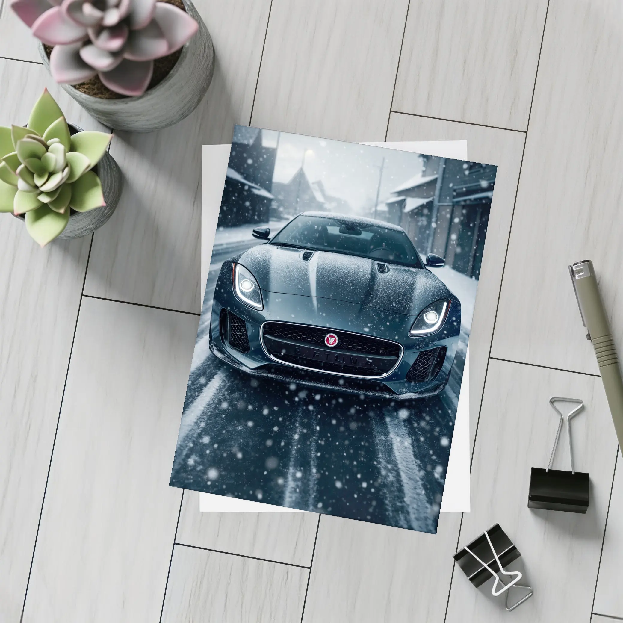Jaguar F Type Dark Snow Street Scene – Postcards