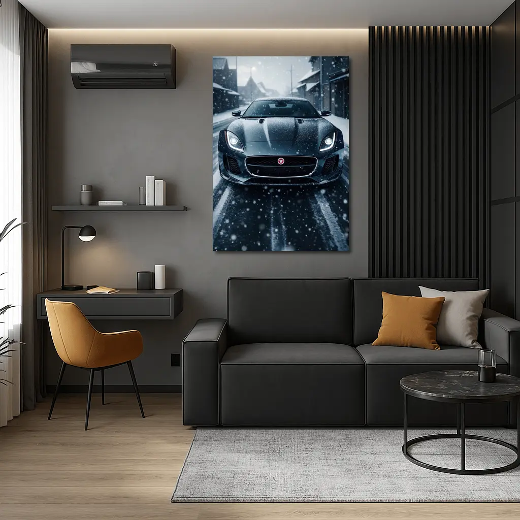 Jaguar F Type Dark Snow Street Scene – Wall Art