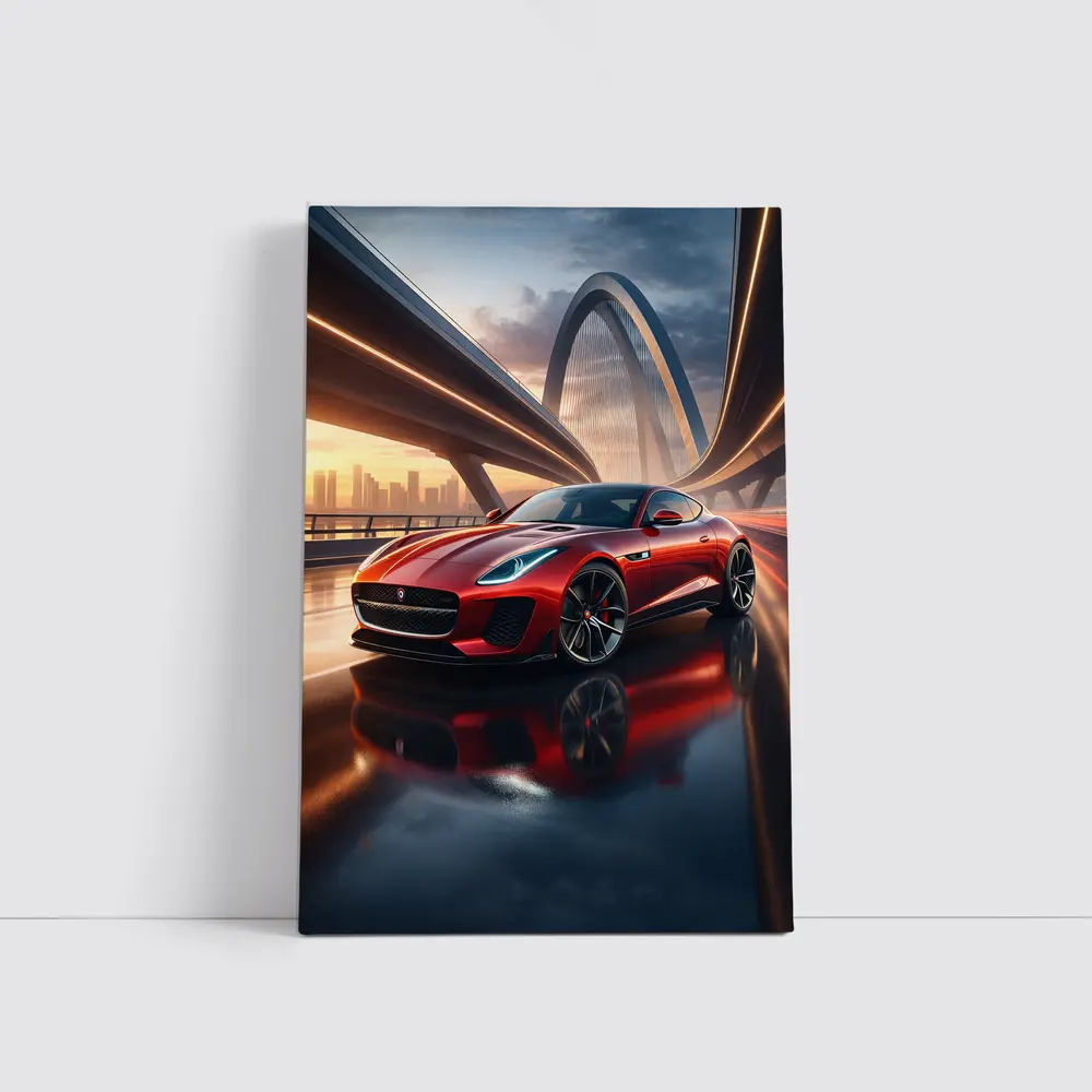 Jaguar F Type Red on City Bridge – Wall Art