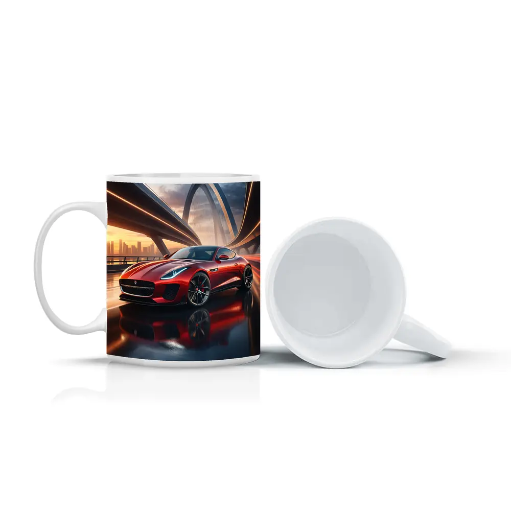 Jaguar F Type Red on City Bridge – Mugs