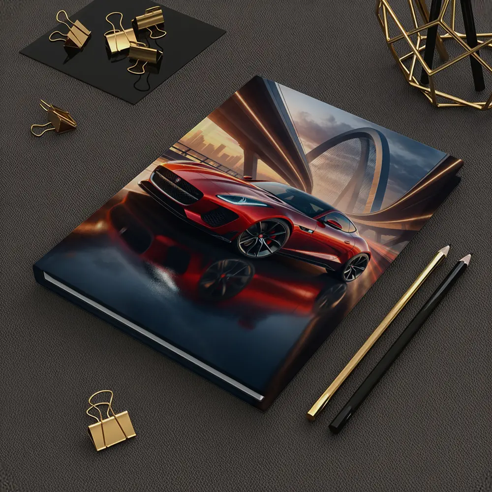 Jaguar F Type Red on City Bridge – Notebooks