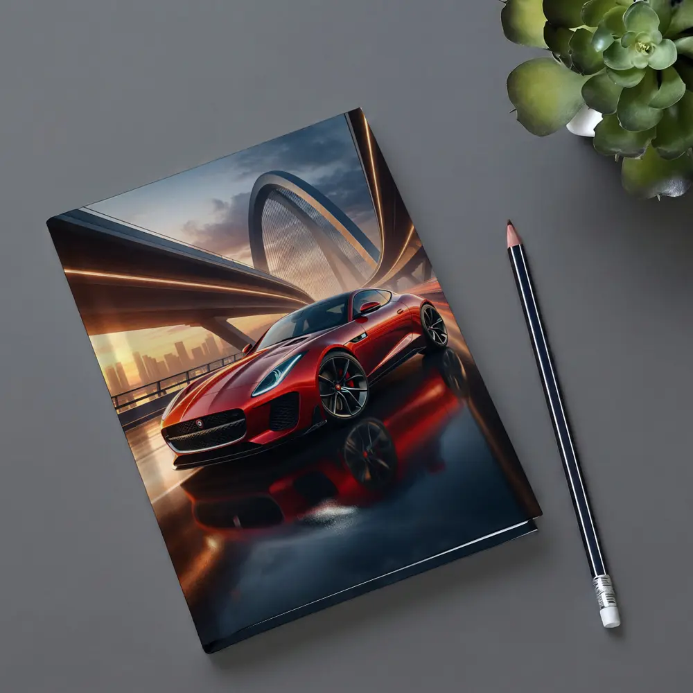 Jaguar F Type Red on City Bridge – Notebooks