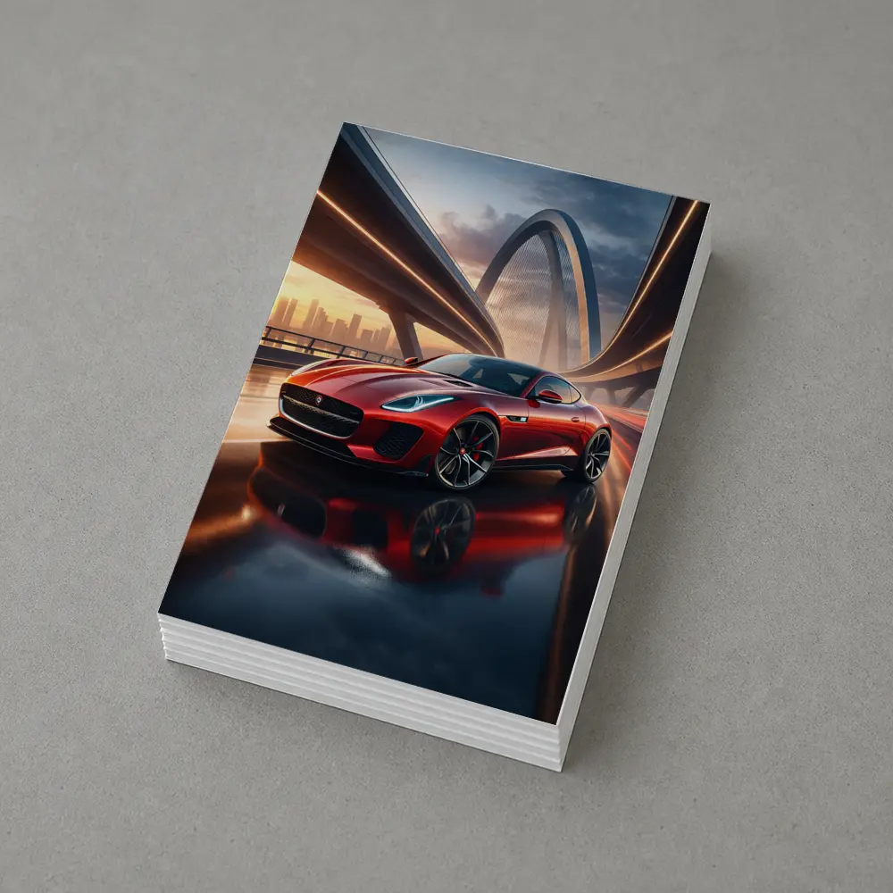 Jaguar F Type Red on City Bridge – Postcards