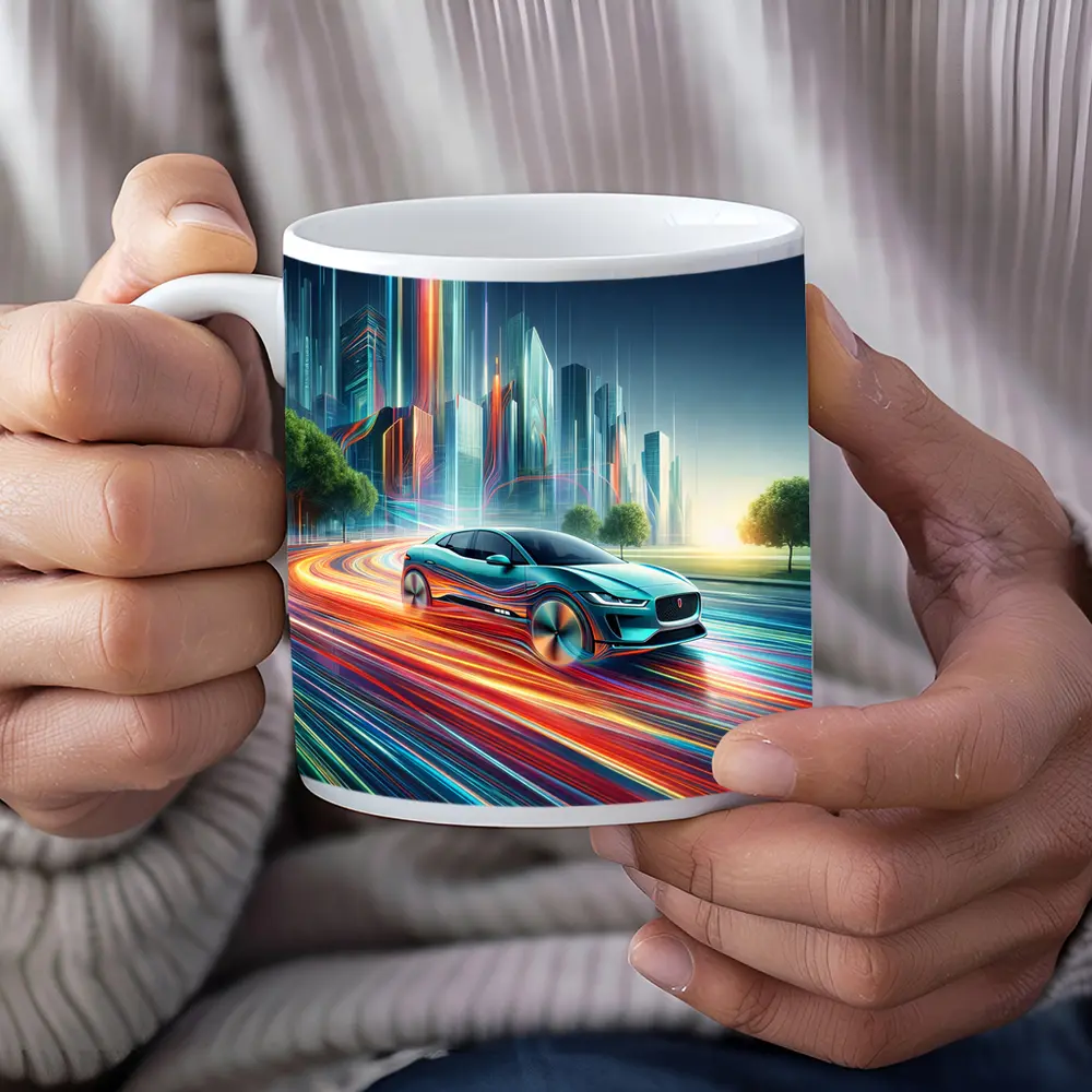 Jaguar I Pace Neon City Speed Art – Mugs