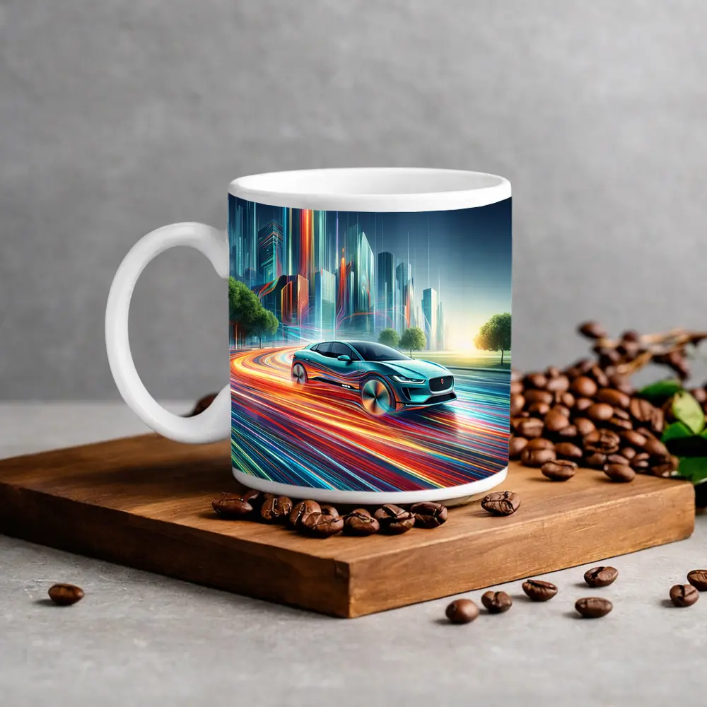 Jaguar I Pace Neon City Speed Art – Mugs