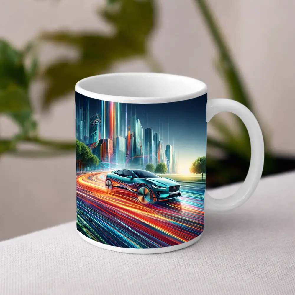 Jaguar I Pace Neon City Speed Art – Mugs
