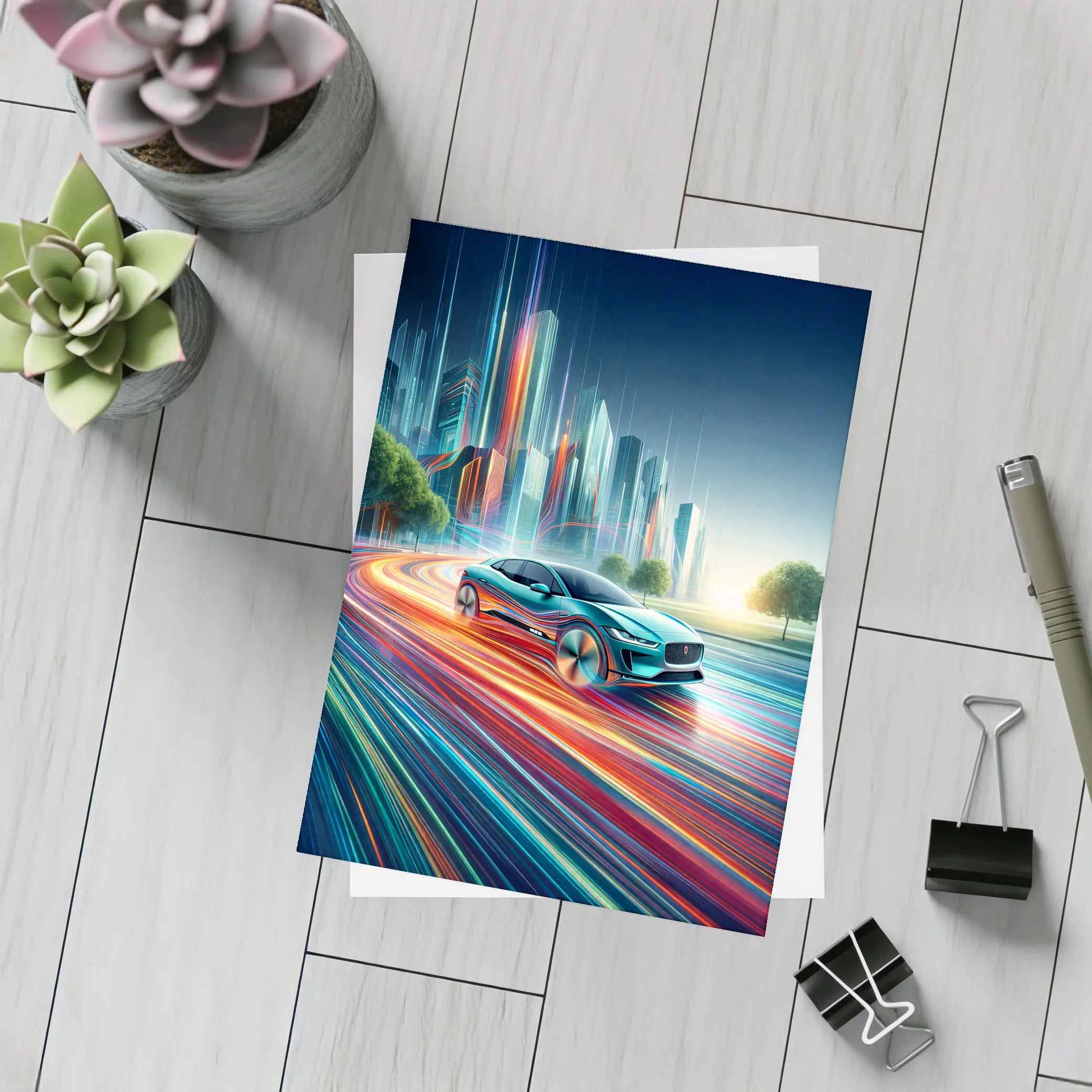 Jaguar I Pace Neon City Speed Art – Postcards
