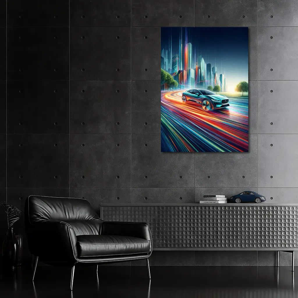 Jaguar I Pace Neon City Speed Art – Wall Art