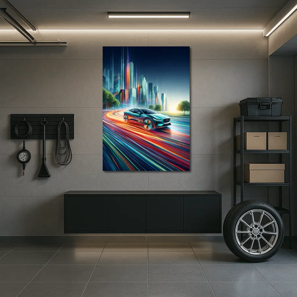 Jaguar I Pace Neon City Speed Art – Wall Art