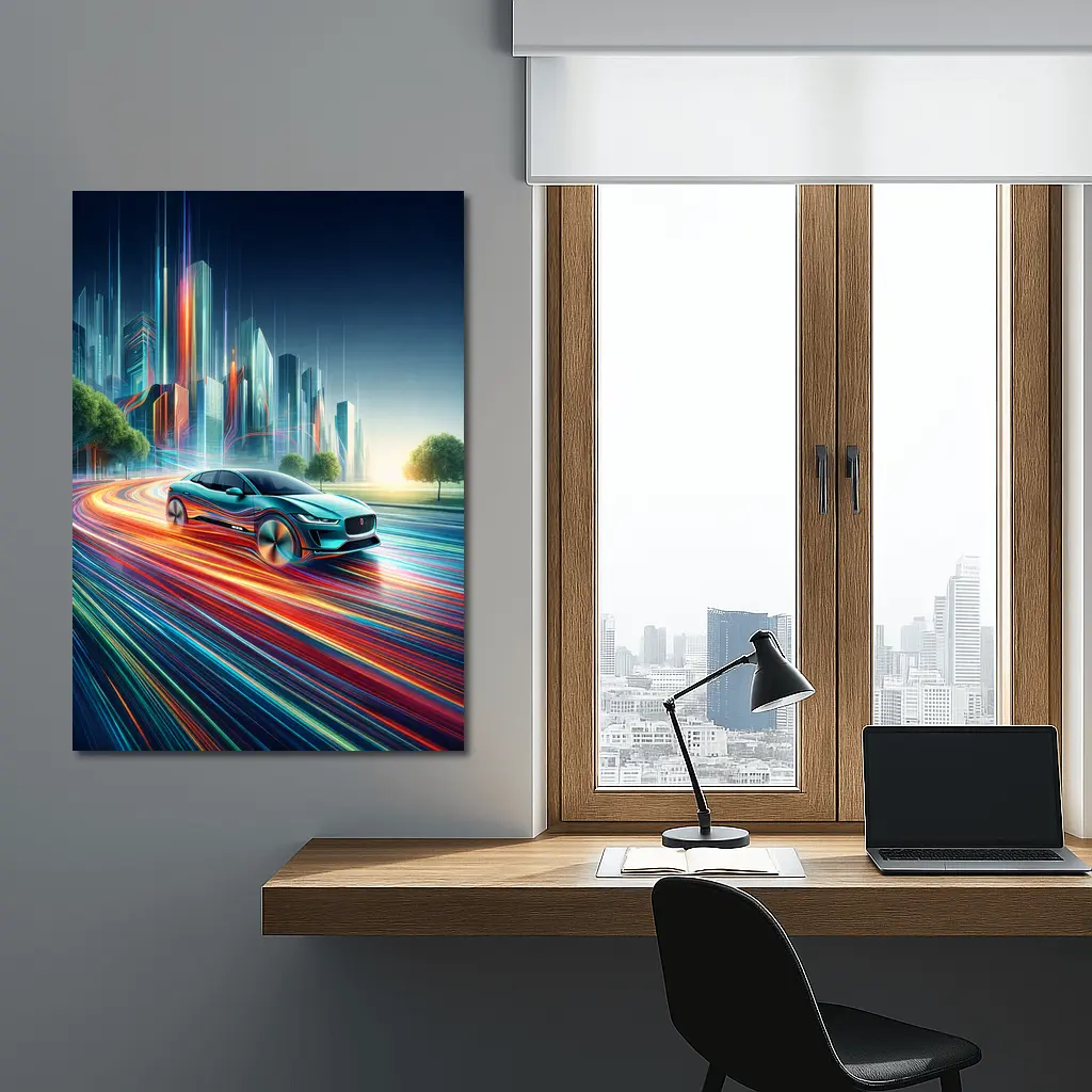 Jaguar I Pace Neon City Speed Art – Wall Art