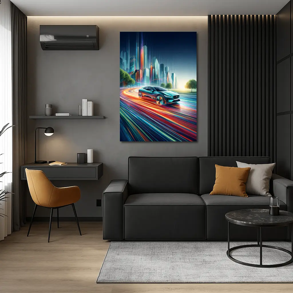 Jaguar I Pace Neon City Speed Art – Wall Art