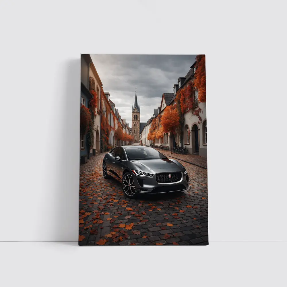 Jaguar I Pace on Cobblestone European Street – Wall Art
