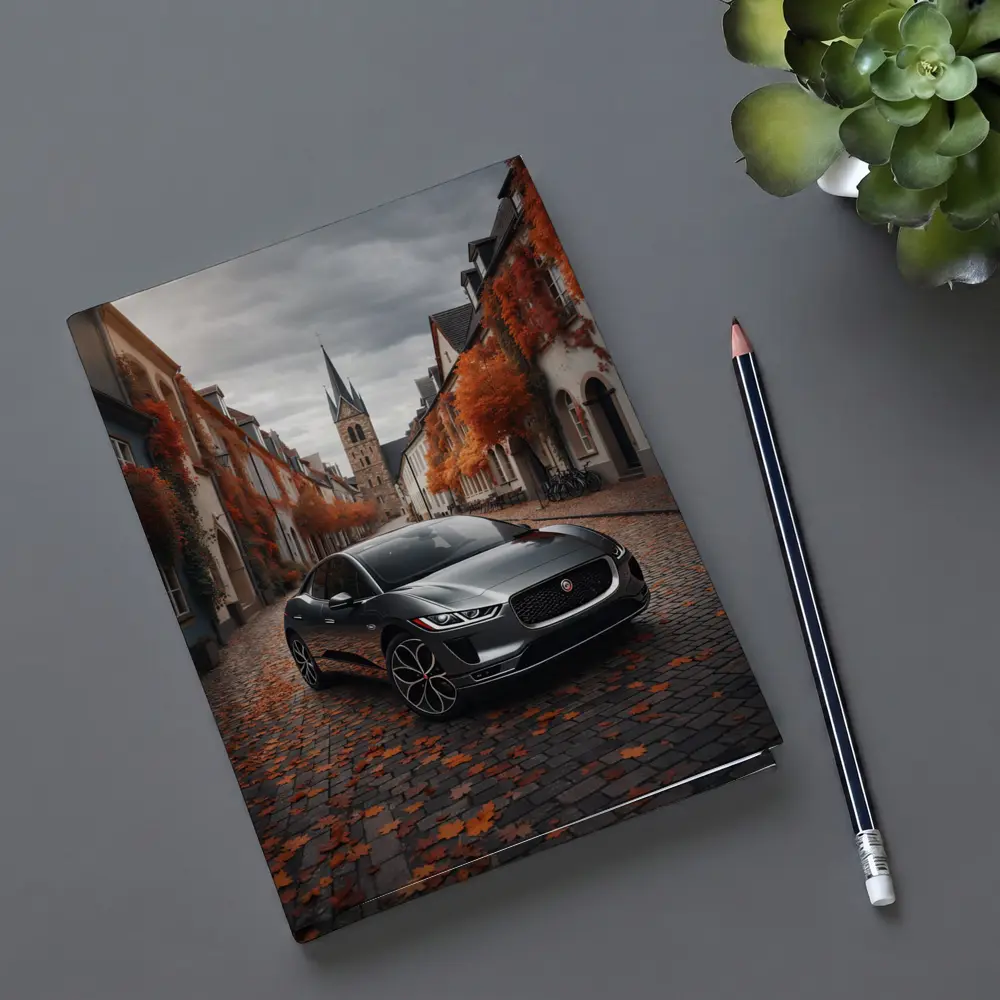 Jaguar I Pace on Cobblestone European Street – Notebooks