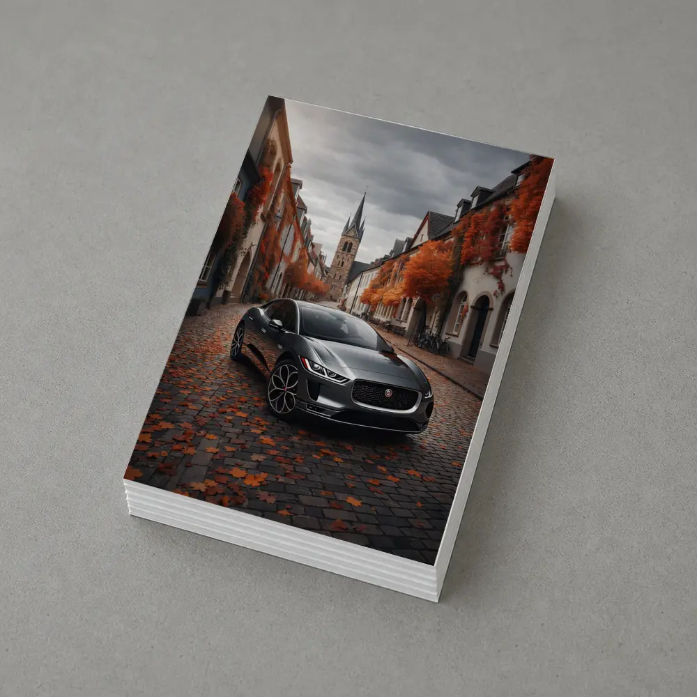 Jaguar I Pace on Cobblestone European Street – Postcards