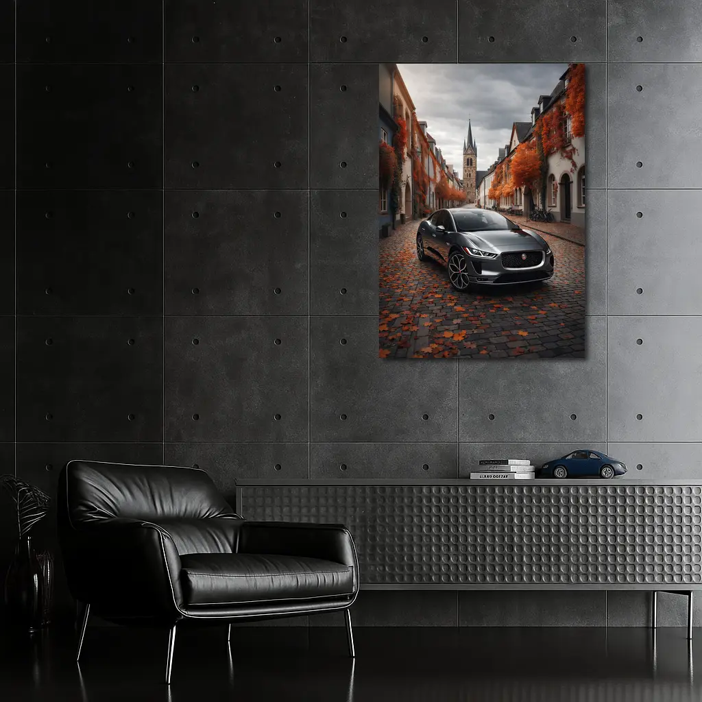 Jaguar I Pace on Cobblestone European Street – Wall Art