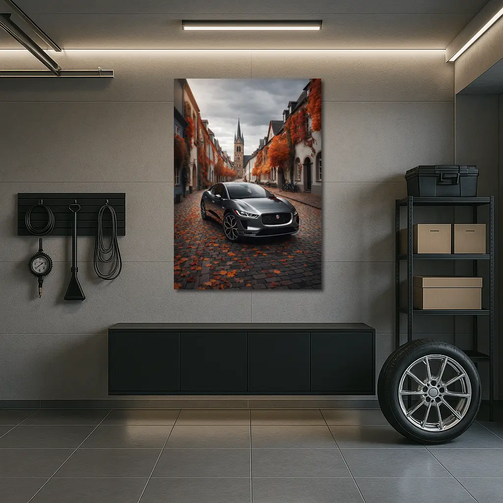 Jaguar I Pace on Cobblestone European Street – Wall Art
