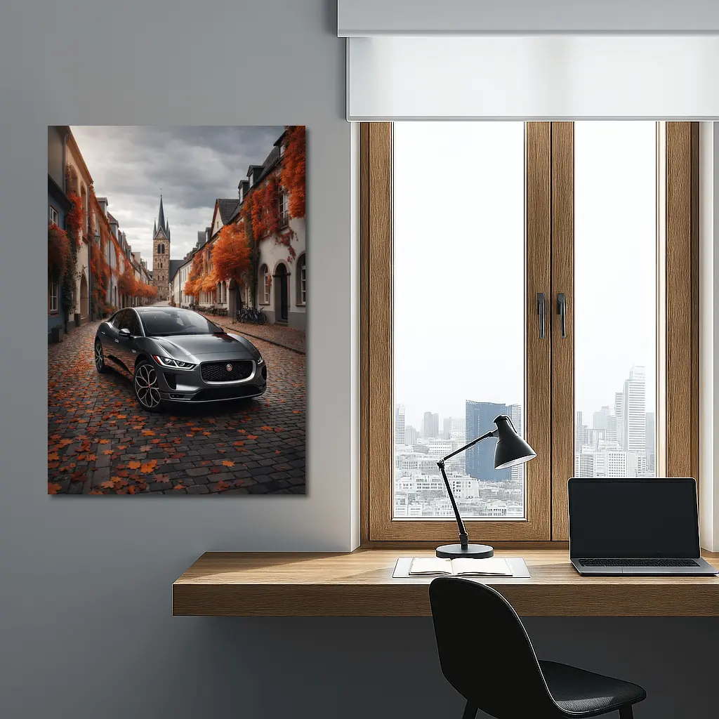 Jaguar I Pace on Cobblestone European Street – Wall Art