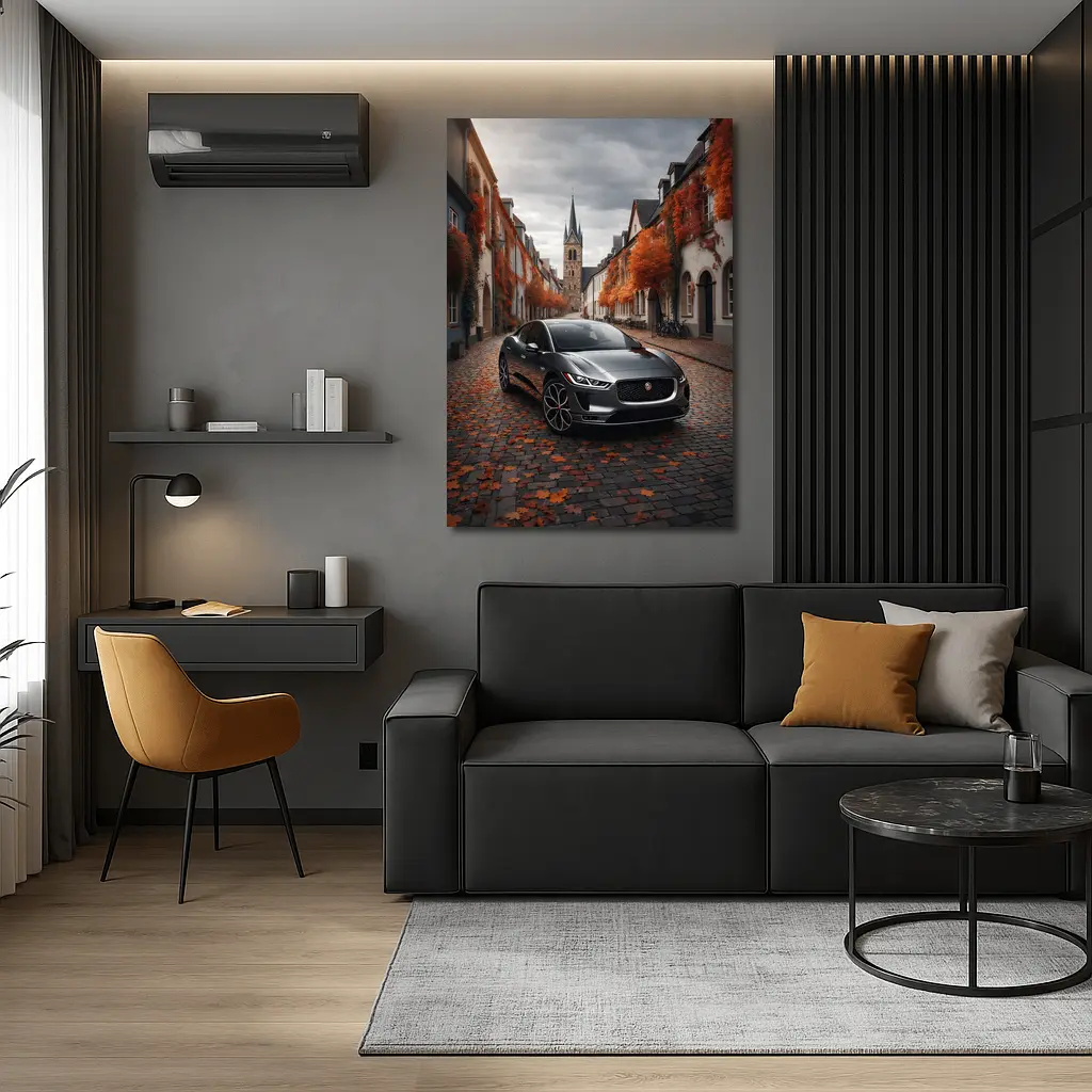 Jaguar I Pace on Cobblestone European Street – Wall Art
