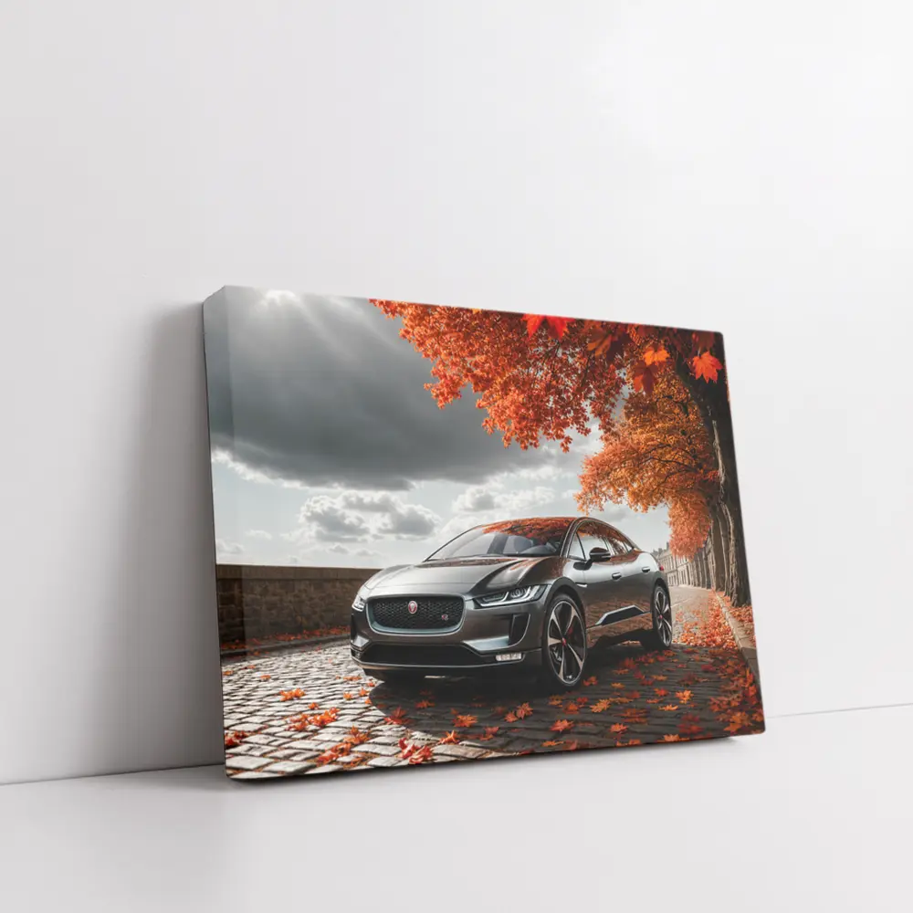Jaguar I Pace On Autumn Cobblestone Street – Wall Art