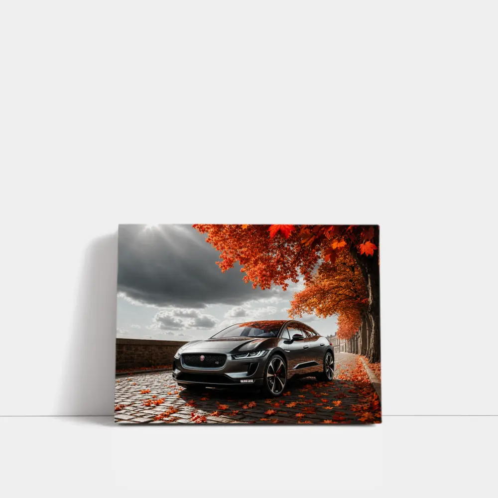 Jaguar I Pace On Autumn Cobblestone Street – Wall Art