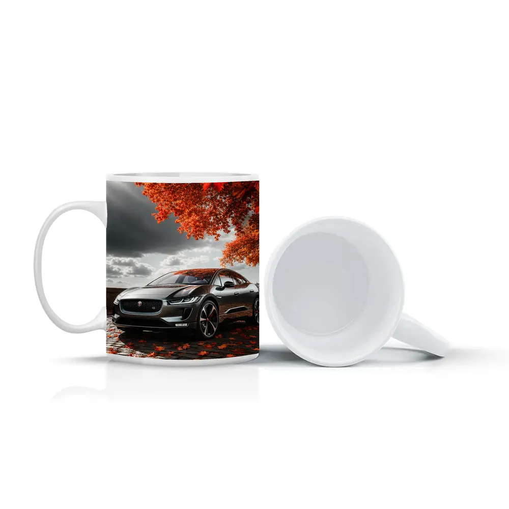Jaguar I Pace On Autumn Cobblestone Street – Mugs