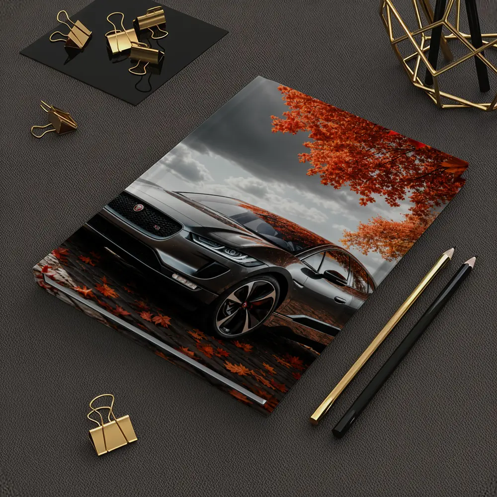 Jaguar I Pace On Autumn Cobblestone Street – Notebooks
