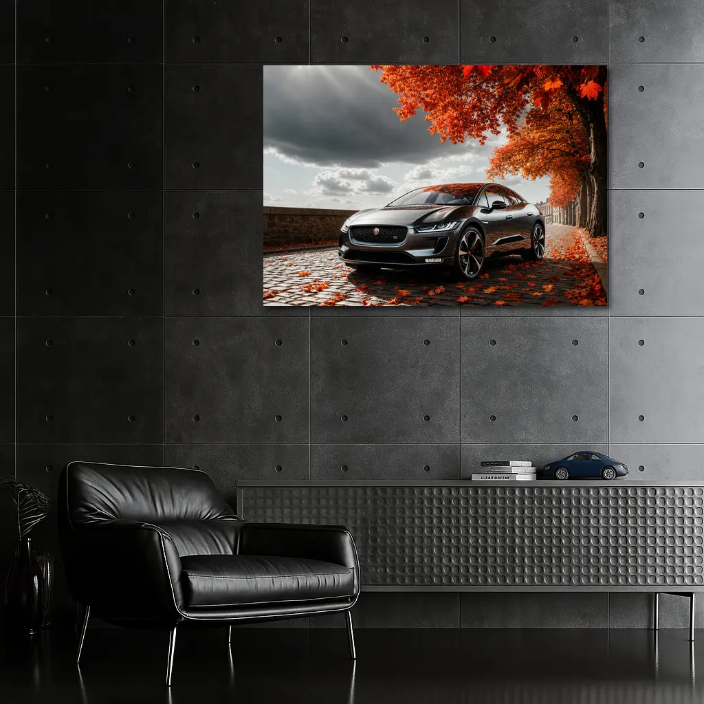 Jaguar I Pace On Autumn Cobblestone Street – Wall Art