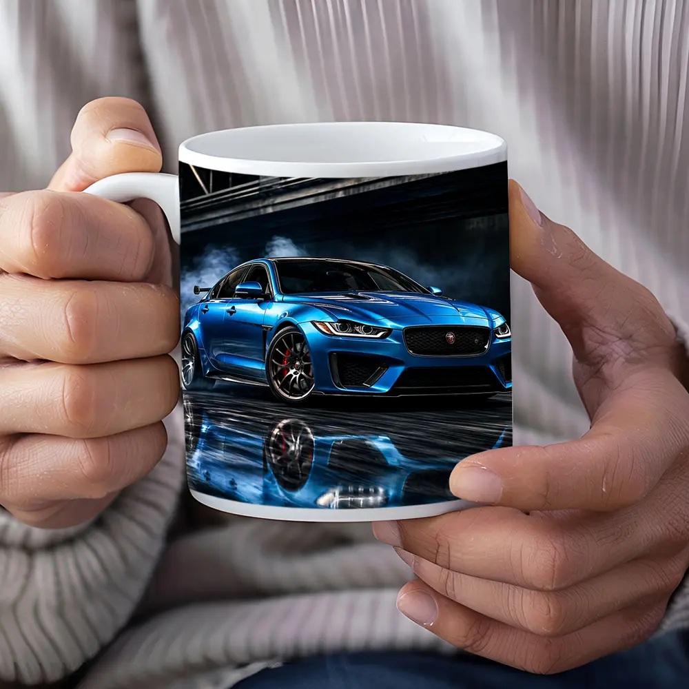 Jaguar XE Blue Sports Sedan Urban Setting – Mugs
