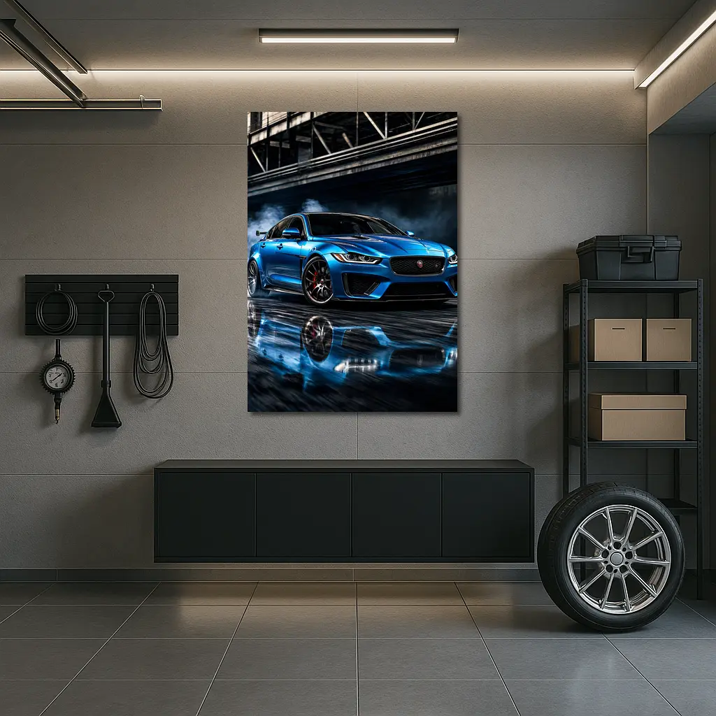 Jaguar XE Blue Sports Sedan Urban Setting – Wall Art