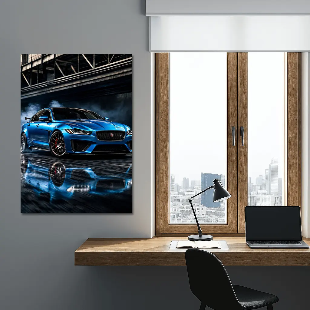 Jaguar XE Blue Sports Sedan Urban Setting – Wall Art