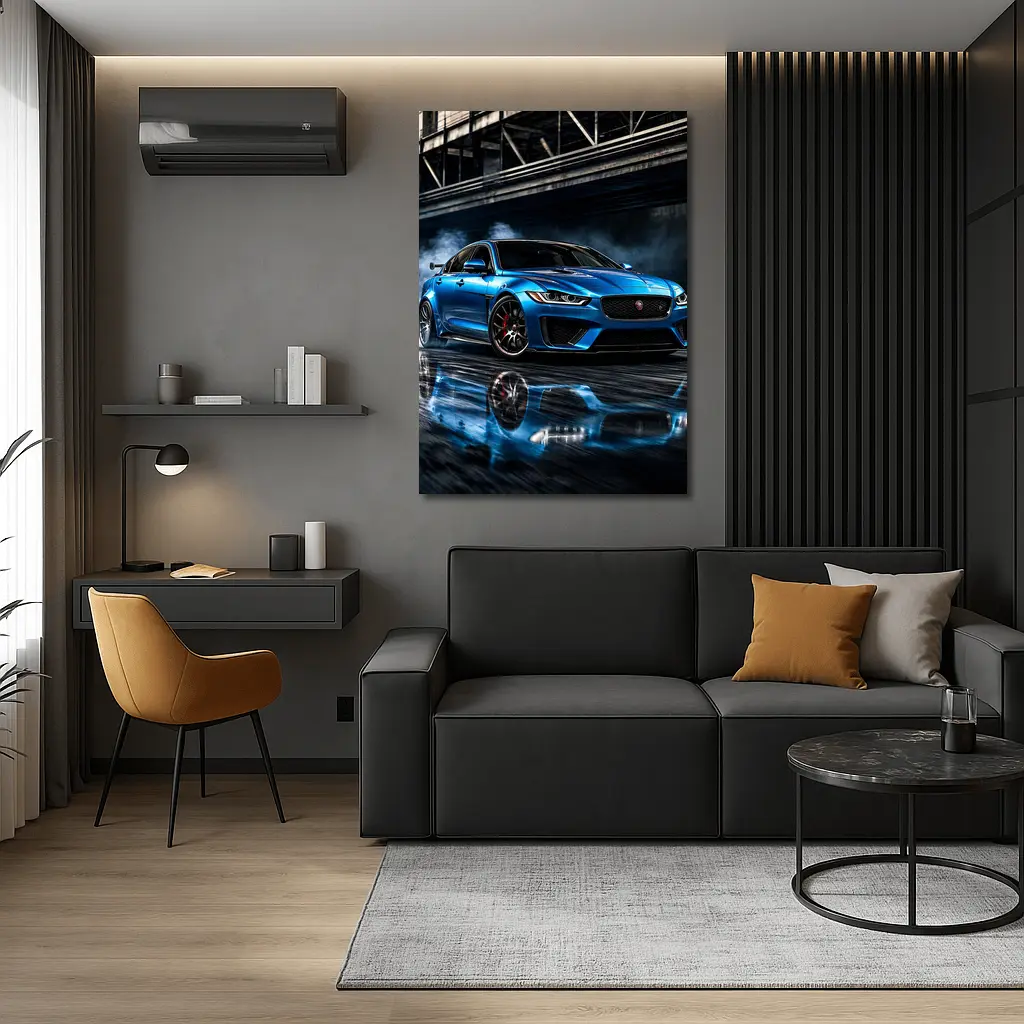 Jaguar XE Blue Sports Sedan Urban Setting – Wall Art