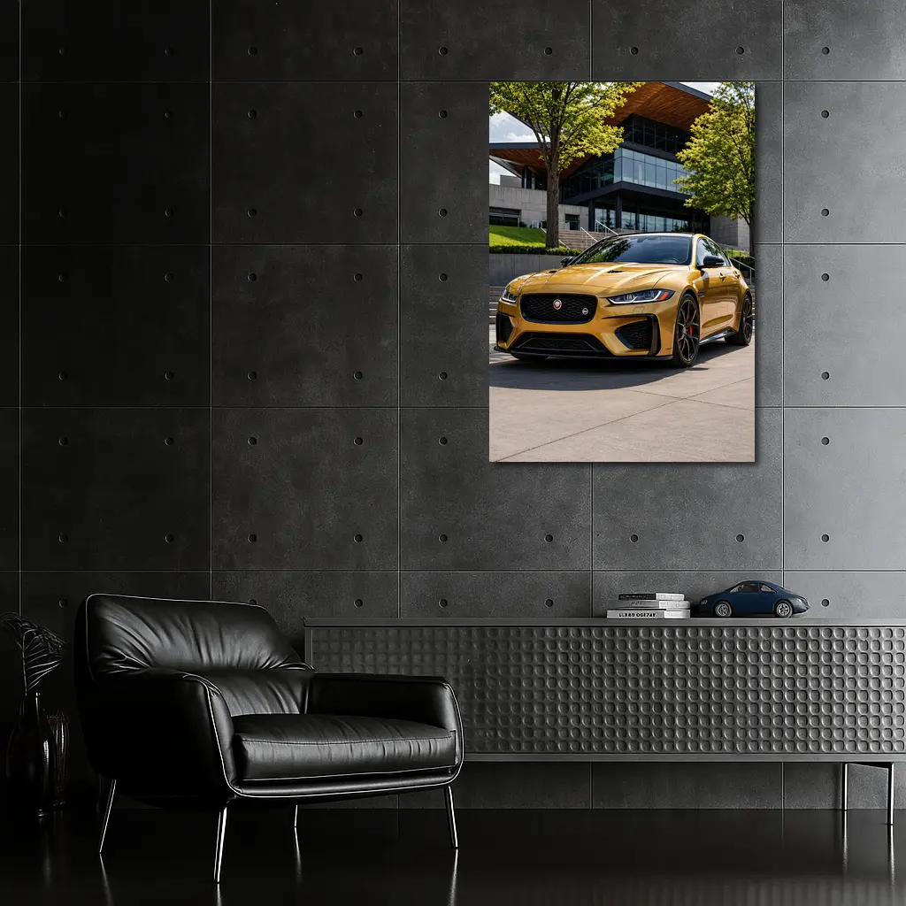 Jaguar XE SV Gold Modern Architecture Setting – Wall Art