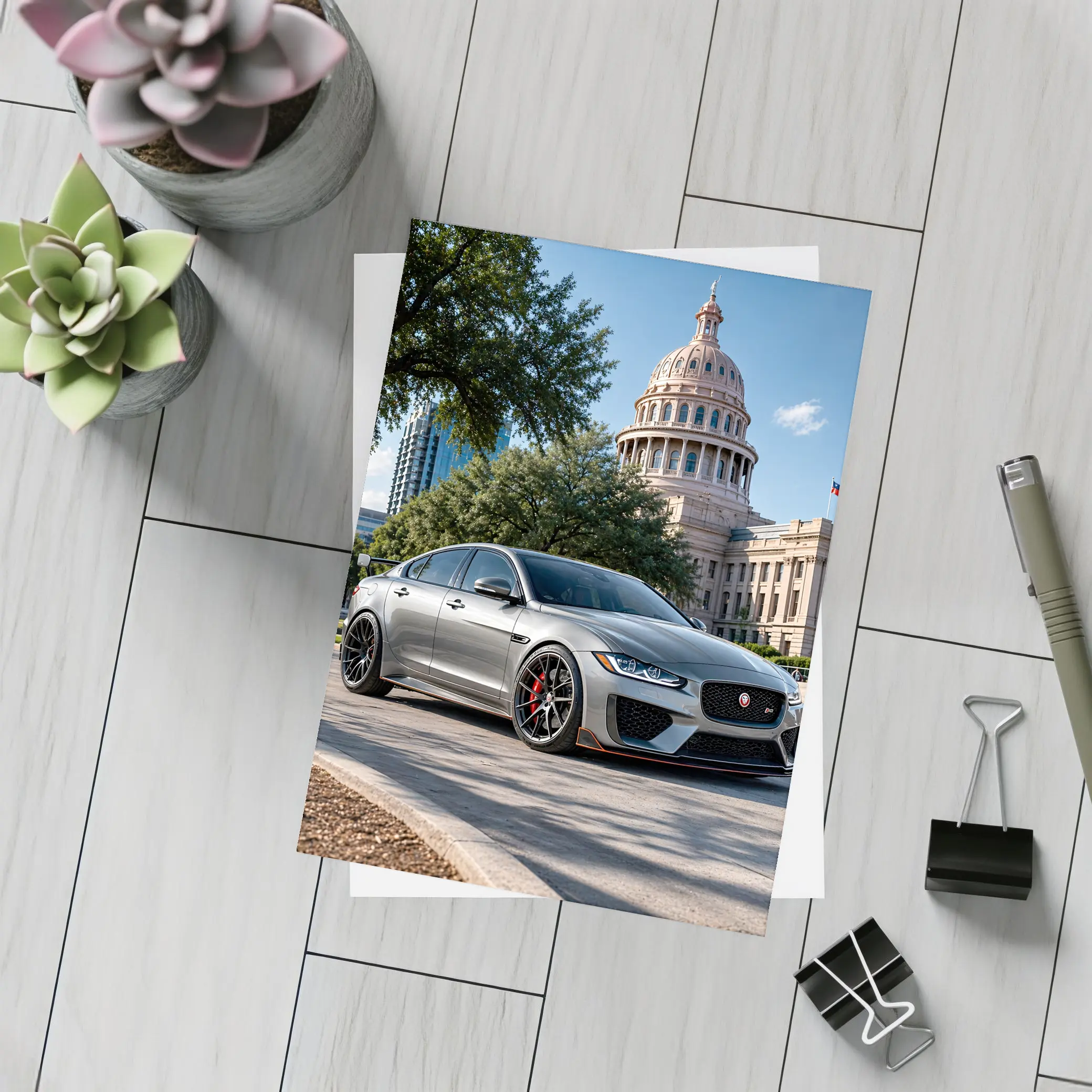 Jaguar XE Gray Sedan Capitol Building Background – Postcards