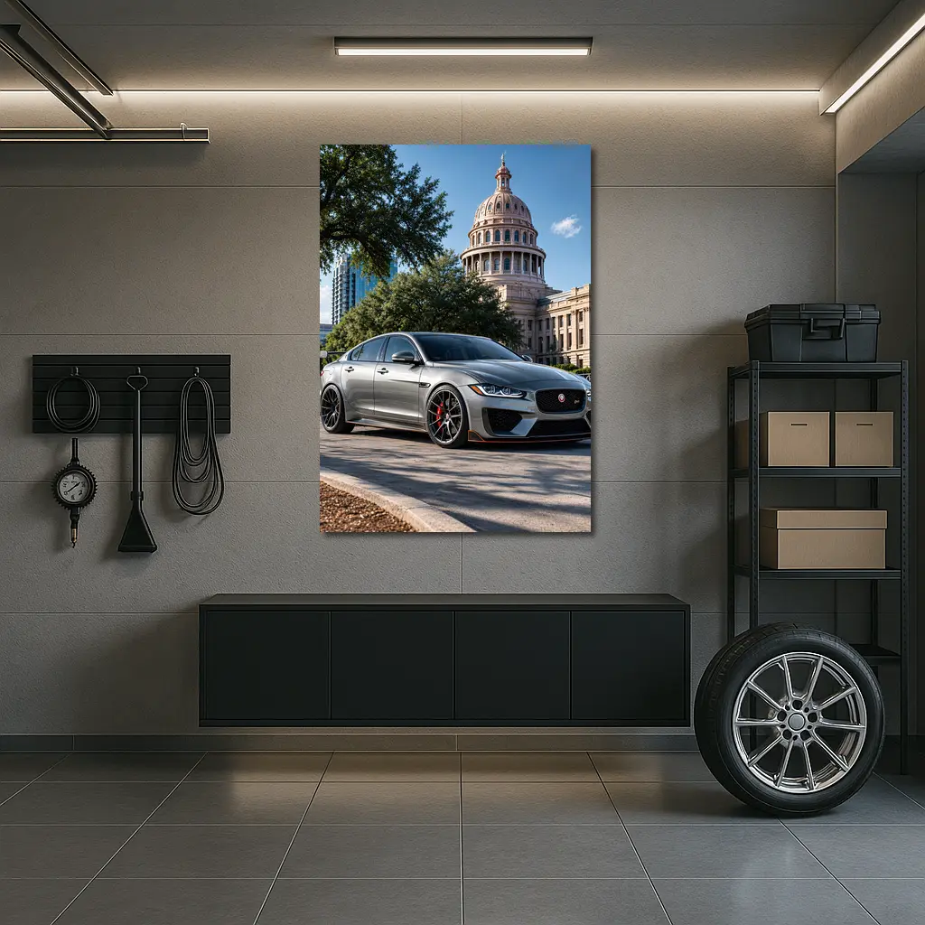 Jaguar XE Gray Sedan Capitol Building Background – Wall Art