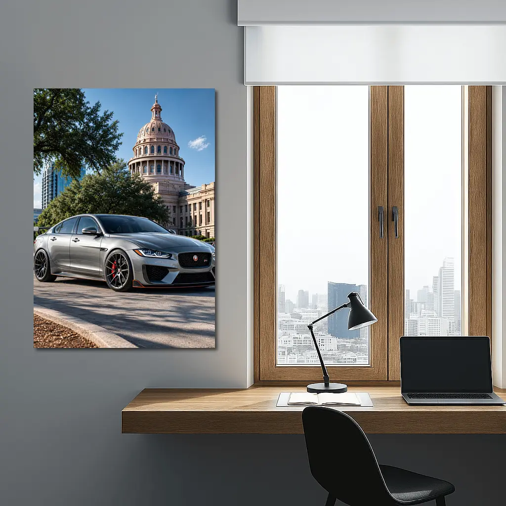 Jaguar XE Gray Sedan Capitol Building Background – Wall Art