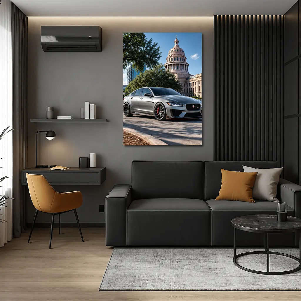 Jaguar XE Gray Sedan Capitol Building Background – Wall Art