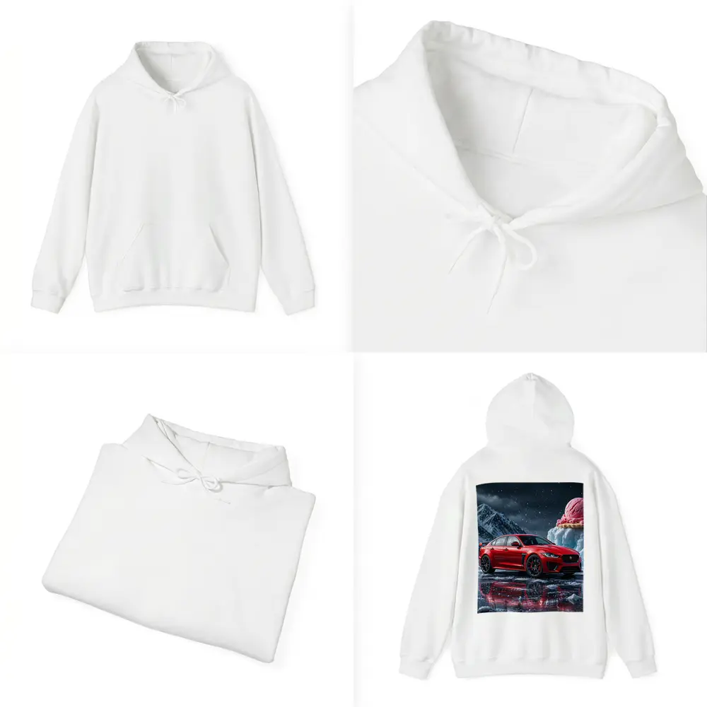 Jaguar XE SV Red Car Icy Mountain Scene – Hoodies