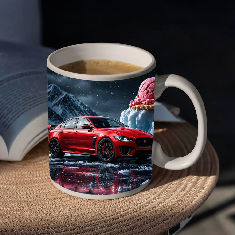Jaguar XE SV Red Car Icy Mountain Scene – Mugs