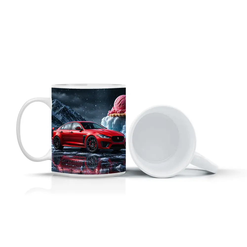 Jaguar XE SV Red Car Icy Mountain Scene – Mugs