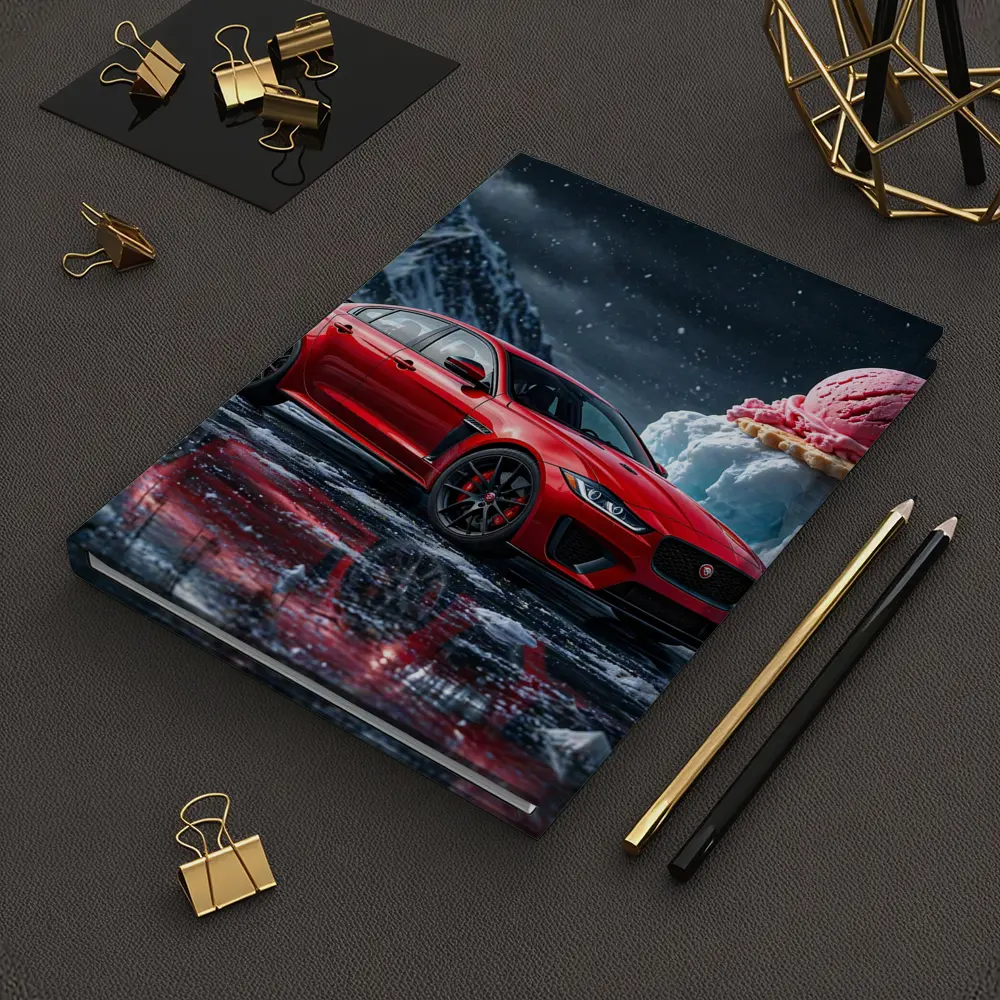 Jaguar XE SV Red Car Icy Mountain Scene – Notebooks