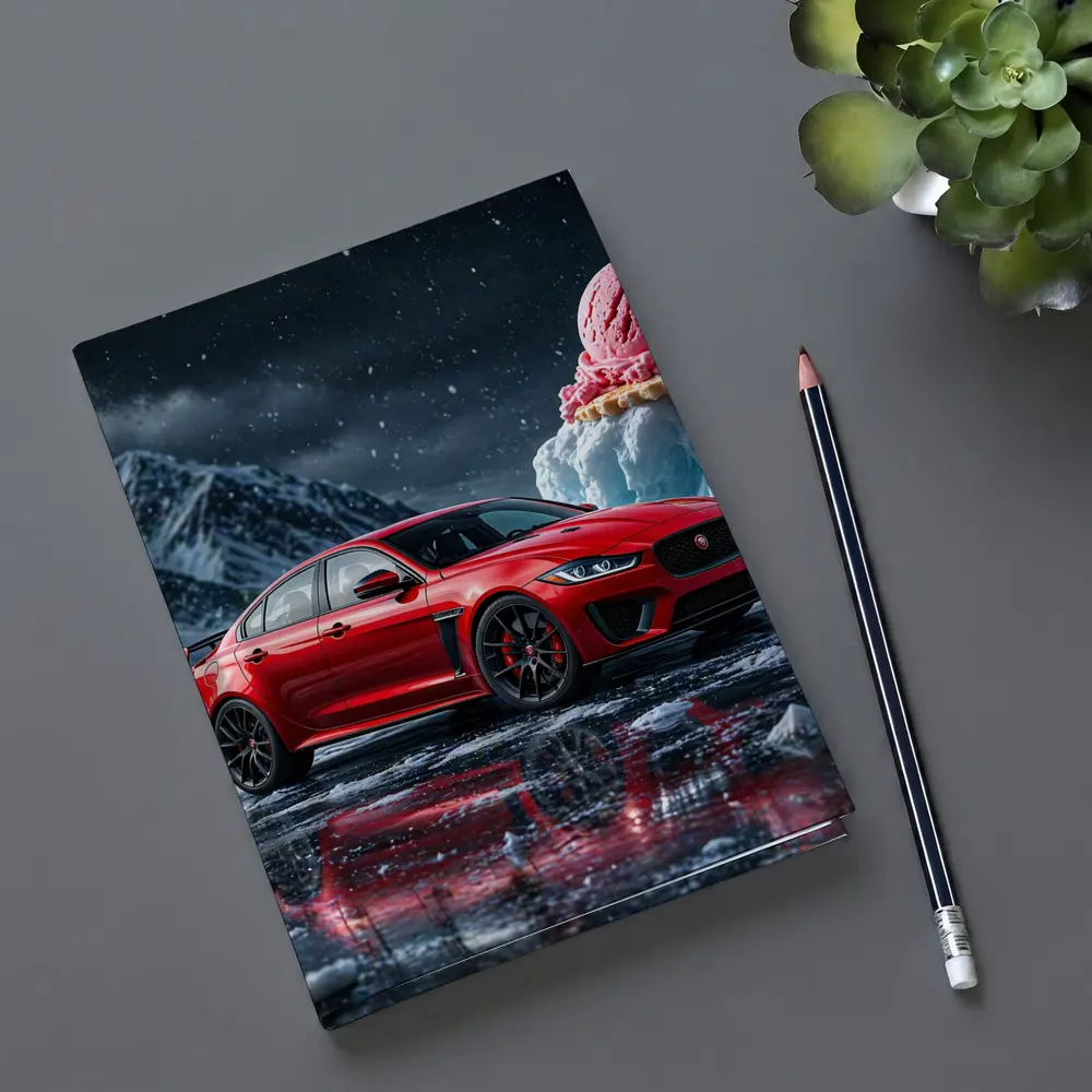 Jaguar XE SV Red Car Icy Mountain Scene – Notebooks